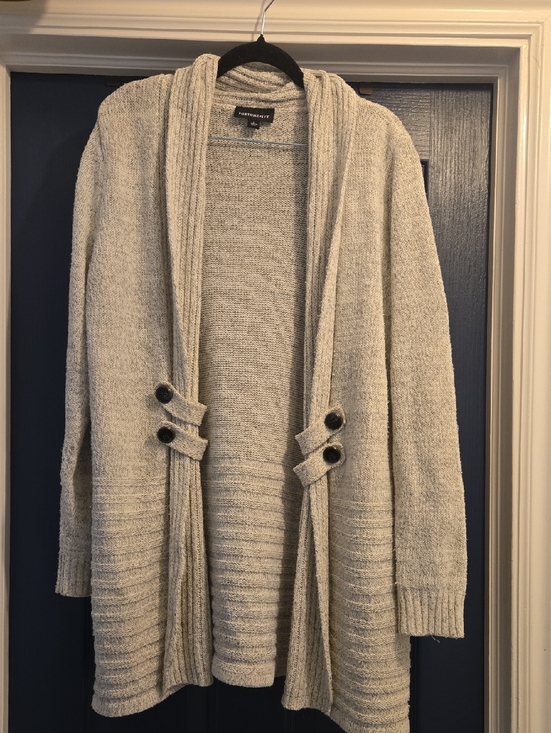 Fortune + Ivy Sweaters - Fortune + Ivy Large Light Gray Open-Front Shawl-Collar Cardigan